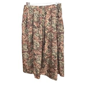 Vintage Koret Petite Floral Brocade Pleated Midi Skirt Size 12 Cottagecore Fall